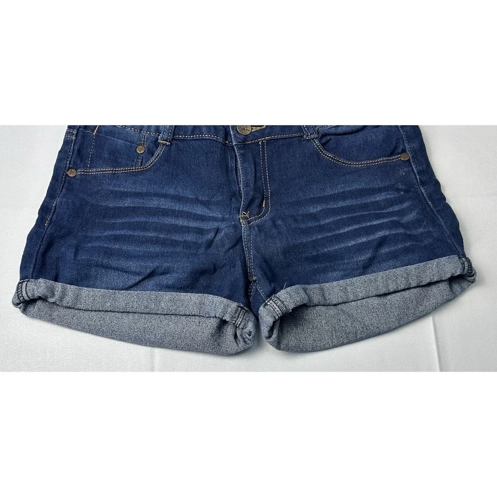 Boho Chic Dark Wash Denim Shorts Juniors‎ 5 Cuffed Stretch Casual Festival Indie